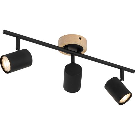 QAZQA Spot moderne noir avec bois inclinable 3 lumières - Jeana