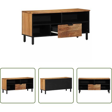 vidaXL Étagères tv - Unites TV avec tiroir Bois d'Acacia Massif 100 x 33,5 x 46 cm (1/5)