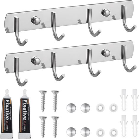 2 Pièces Crochet de Vestiaire, Porte Manteau Mural en Acier Inoxydable, Patères Porte Manteaux avec 4 Crochets, Patères de Cuisine Installation Sans Problème, pour Cuisine Salle de Bain Salon (20cm) (1/5)
