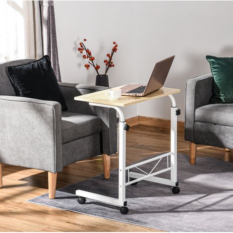 Tavolino laterale 60x40x68-78 cm acero e acciaio regolabile in altezza con ruote e freni (1/5)