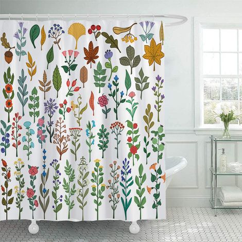 150 x 180 cm Duschvorhang mit grünem Blumenmuster, wasserdichter bedruckter Duschvorhang, inklusive 12 Haken, Badezimmeraccessoire.