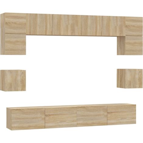 Ensemble de meubles armoire buffet TV télévision salon chambre séjour 8 pièces chêne sonoma bois d'ingénierie brun