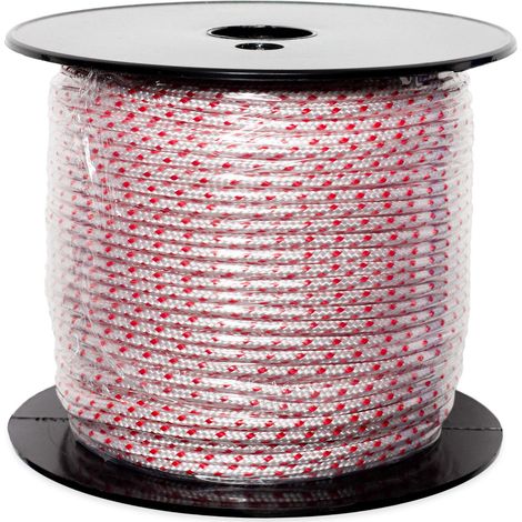 Rouleau de 100 m de Corde de démarrage Rouge/Blanc pour tronçonneuse, Tondeuse à Gazon, Outils de Jardin, matériel de Construction, Bateau, Corde tressée (4,5 mm x 100 m) (1/5)
