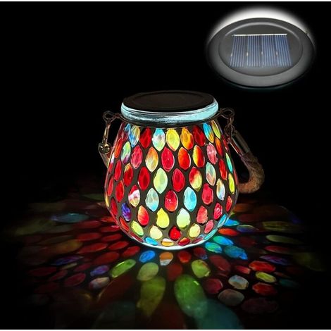 Lámpara solar de mosaico para exteriores, interruptor de encendido/apagado, lámpara colgante de mosaico de vidrio, lámpara de mesa solar, resistente al agua IP65, para césped, caminos, patio, terraza,