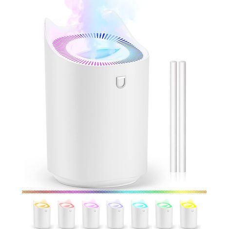 Humidificateur 3L, Top-Fill Humidificateur pour Chambre avec 7 couleurs LED et 2 orifices de pulvérisation, Arrêt Automatique, Veilleuse, USB Humidificateur pour Maison, Bureau,Chambre