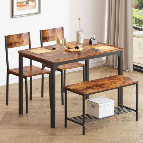 Esstisch-Set 4 Personen mit 2 Stühlen & Bank, 110cm Küchentisch mit Aufbewahrung (1/5)