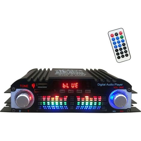 Amplificateur audio Bluetooth 5.0 pour voiture, récepteur stéréo home cinéma 4 canaux 12 V avec radio FM, ports USB/carte SD/AUX et écran LCD. (1/5)