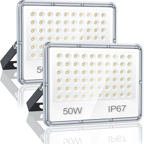 Projecteur LED Extérieur 50W, 5000LM Spot LED Extérieur, Lot de 2 6500K Blanc Froid Lampe LED Exterieur, IP67 Imperméable Lampe Exterieur Murale pour Jardin, Terrasse, Garage, Atelier, Usine (1/5)