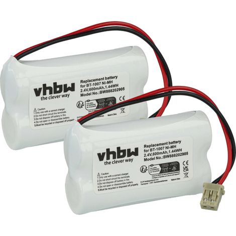 vhbw 2x Battery Replacement for Panasonic PQP506SVC, HHR-P506, HHR-15F2G1, PQHHR150AA21, HHR-P506A for Wireless Landline Phone (600 mAh, 2.4 V, NiMH) (1/5)