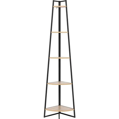 5Five Simply Smart – Étagère d'angle 5 niveaux en métal noir et panneaux effet bois naturel – H 180 cm – Dimensions 35x35 cm – Pour rangement moderne (1/6)