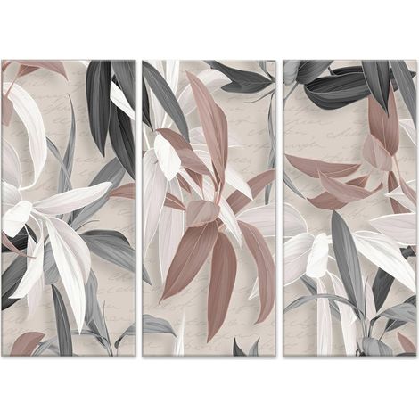 Lupia - GRANDE QUADRO Moderno 3 Pezzi  Stampa su Tela 100x150 cm  Trittico LEAVES Foglie Astratte per Soggiorno, Camera da Letto, Ufficio  Decorazione Parete  Vivaci, Legno (1/4)