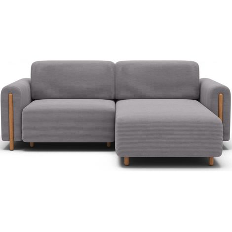 Canapé d'angle convertible ARVESSA gris clair velours côtelé – Angle droit (1/5)