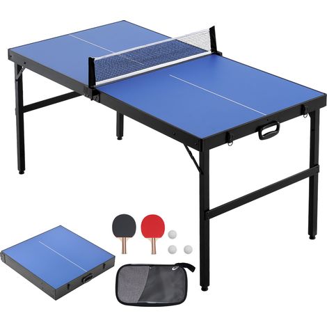 Mophorn mittelgroßer Ping-Pong-Tisch, Indoor-MDF, zusammenklappbar, tragbar, Tischtennis-Spielset, mit Netz, 2 Schlägern, 3 Bällen, Tragetasche, Griff, kein Zusammenbau erforderlich, Tischtennis/MDF