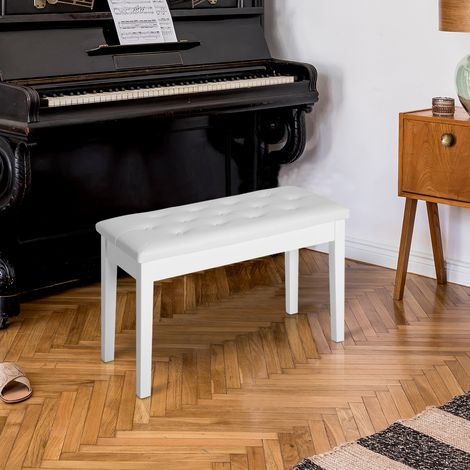 Klavierhocker mit Stauraum unter dem Sitz, Kunstleder, 76 x 36 x 50 cm, Weiß