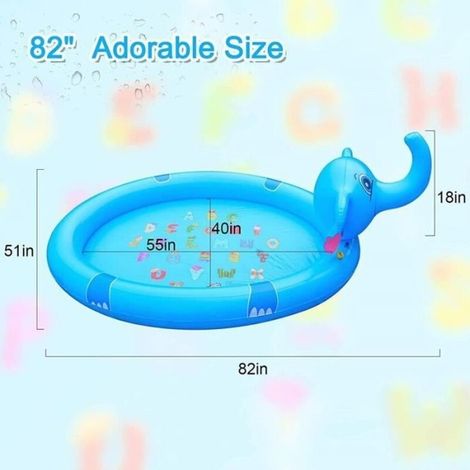 Tapis de Jet d'eau pour Jouets Enfants - PVC Extérieurs - Éléphant - Bleu - 208cm x 130cm (1/3)