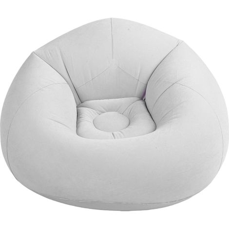 Pouf gonflable adulte, canapé pouf portable, surface floquée confortable, idéal pour le camping, la lecture et les activités de plein air, léger et facile à transporter, gris clair. (1/5)