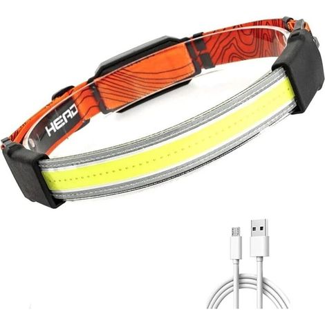Lampe Frontale LED Super Lumineuse 2000 Lumen COB Lampe Frontale Rechargeable USB Affichage de Puissance Étanche 3 modes avec Feux D'avertissement Rouges Phare Large 260° pour Camping Randonnée Pêche