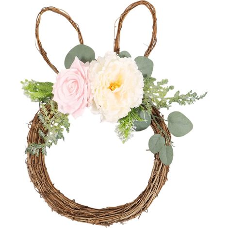Guirlande De Porte De Pâques - Lapin De Pâques En Fleurs Artificielles - Décoration Printanière Pour Porte D'Entrée Intérieure Ou Extérieure - 1 Pièce - 28 X 38 Cm (1/5)