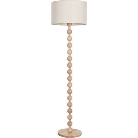 Lampe de salon en hévéa naturel style urban avec abat jour lin - Bois naturel et lin beige (1/5)