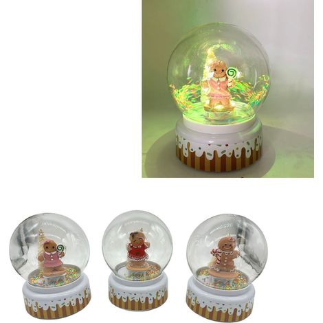 1 Ampolla assortita decoro omino pan di zenzero luci e suono 13 cm Peraga Christmas