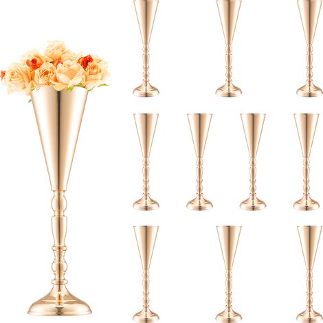 VEVOR Vaso per Fiori da Matrimonio, Alto 43 cm Centrotavola in Metallo a Forma di Tromba per Matrimonio 10 Pezzi, Espositore Floreale Dorato per Tavoli per Cene di Nozze, Cerimonia, Compleanno, Evento