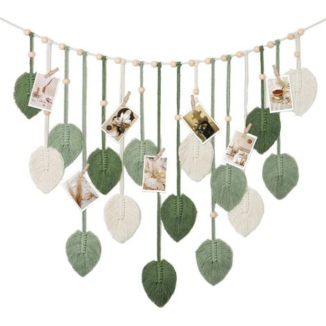 Bardusch-Décoration murale en macramé avec perles en bois, feuilles tissées vertes et beiges pour salon, chambre à coucher, appartement (1/4)