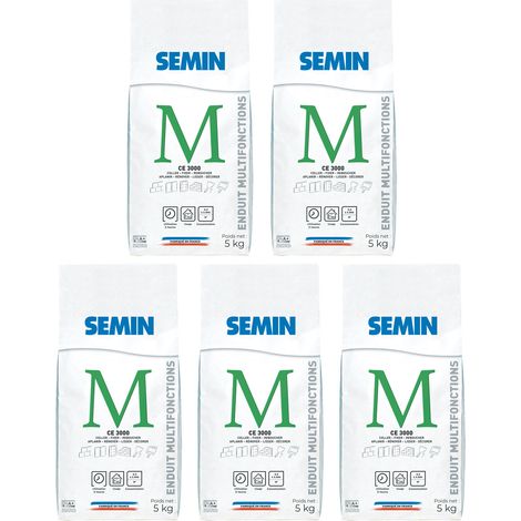 Lot de 5 enduits multifonctions CE 3000 Semin - pour coller, fixer, reboucher, aplanir, lisser et décorer - intérieur - sac de 5 kg