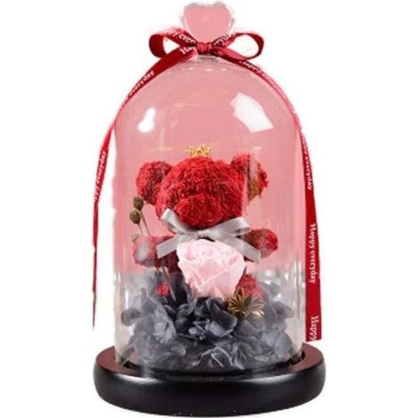 Bouquet - - Fleur Éternelle Amour - Rose Rouge - Couvercle en Verre - Durable (1/5)