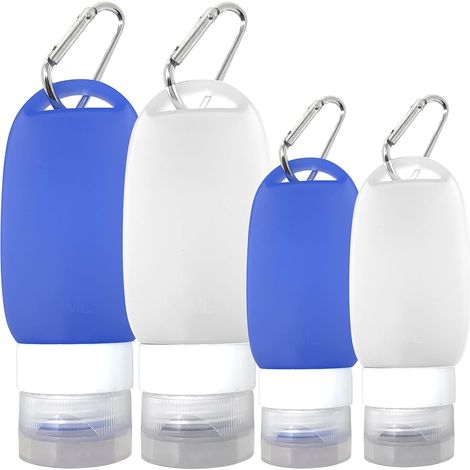 Ensemble de bouteilles de voyage en silicone, approuvées par la TSA, flacons compressibles étanches pour shampooing, lotion et liquides (59,7 g et 40,7 g), récipients rechargeables avec (1/5)