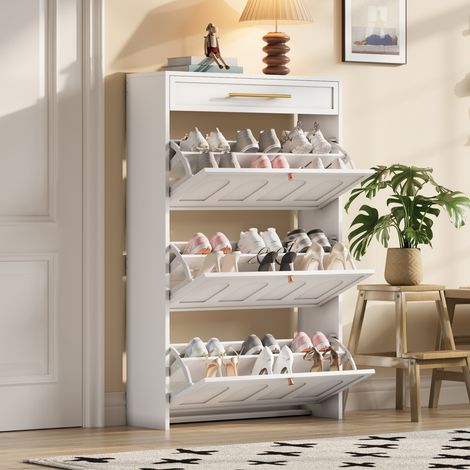 7025123,5 cm. Meuble moderne pour ranger les chaussures. Il comporte 6 compartiments et une étagère supplémentaire. Ce meuble peut être placé dans des couloirs, des portes, des salons ou des bureaux. (1/5)