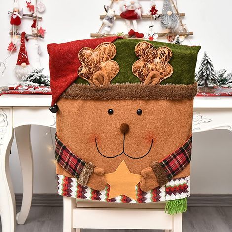 Lot de 2 housses de dossier de chaise de Noël, Père Noël, bonhomme de neige, renne, Noël, table de dîner, chaises de Noël, décoration de la maison (1/3)