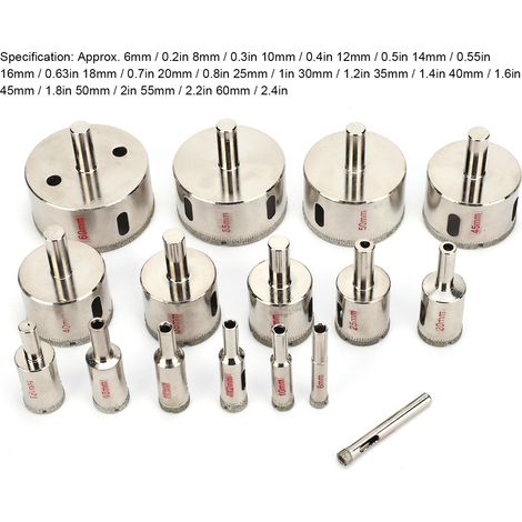 Glasbohrwerkzeug-Set von 6 bis 60 mm (16-teilig), Glasbohrer, Werkzeug zum Abrunden und Polieren von Gebetsperlen (1/5)