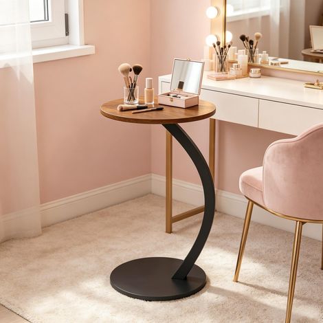 Table d'appoint en C ronde - Ø40x65 cm - Bout de canapé fixe gain de place laptoptisch meuble de salon - Marron rustique et noir (1/5)