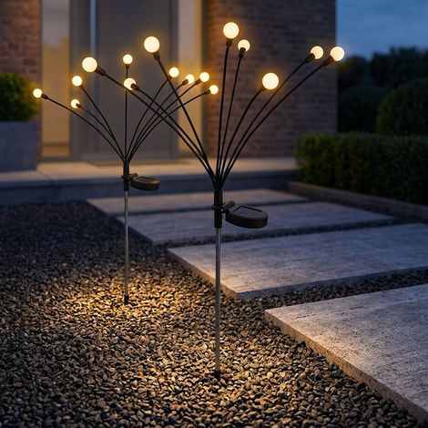 LED Solarlampe Außenleuchte Gartendeko Erdspieß Solarleuchte 8 flammig Terrassenlampe beweglich, schwarz opal, warmweiß, LxH 20 x 70 cm, 2er Set (1/5)