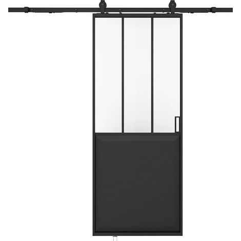 Porta scorrevole atelier esterno muro H205 x L93 cm Nero e Vetro temperato - ARTISTO II (1/5)