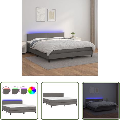 vidaXL LED-Bett -  Boxspringbett mit Matratze & LED Grau 160x200 cm Kunstleder (1/5)