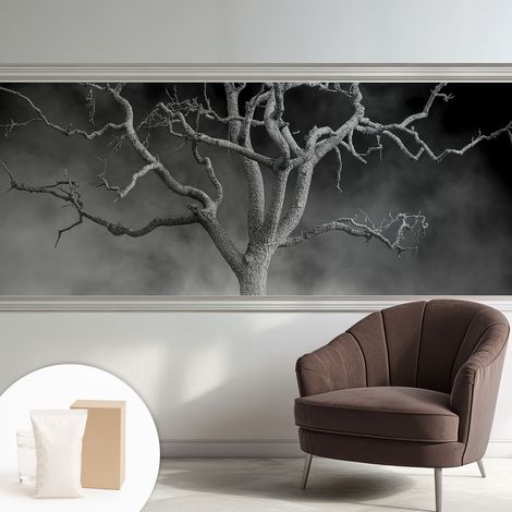 Papier peint intissé mural classique avec imprimé motifs décoratifs design élégant non‑tissé Arbre brumeux 250x104 cm (1/5)