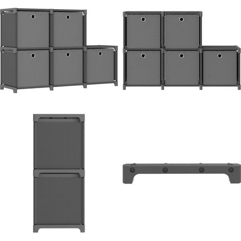 Étagère d'affichage 5 cubes et boîtes Gris 103x30x72,5 cm Tissu - Étagère Bois - Bibliothèque Design - Meuble Rangement - Étagère Décorative - Rangement Intérieur - Home & Living