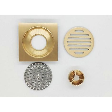 Drain de sol carré en laiton plaqué or pour salle de bain, grille de douche, tout neuf, 1 pièce (1/4)