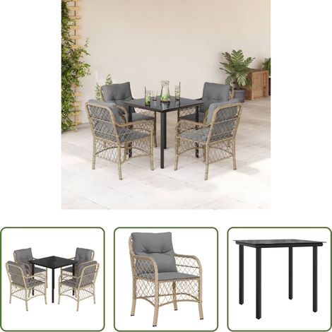 vidaXL Gartenessgruppe -  5-tlg. Garten-Essgruppe mit Kissen Beigemischung Poly Rattan (1/5)