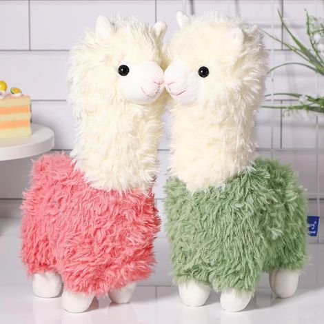 Lot de 2 peluches alpaga, lama en peluche, 28 cm, peluche alpaga rose douce, lama en peluche kawaii vert. (1/5)
