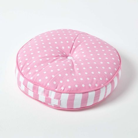 HOMESCAPES Pink Polka Dots & Stripes Round Floor Cushion