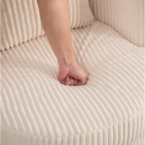 Set di 2 poltrone girevoli 360° in velluto a coste beige con braccioli imbottiti e vano contenitore (1/5)