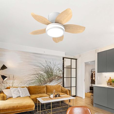 Ventilateur de plafond moderne de 65 cm avec éclairage ,5 feuilles,LED à intensité variable, 6 vitesses, minuterie-Vinage de bois clair (1/5)