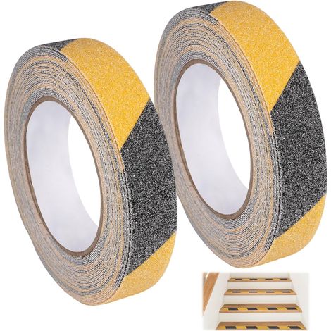 2 Rouleaux Bande Antidérapante Escalier 10m x 25mm Antidérapant Adhésif Antiderapant Escalier, Ruban Antidérapant, Rubalise Jaune et Noir, Bande Antiderapante Exterieur et Intérieur (1/5)
