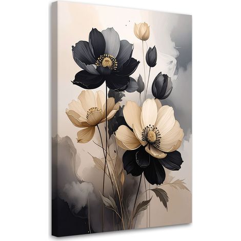 Leinwandbild Beigefarbene und schwarze Blumen Botanik 20x30 (1/5)