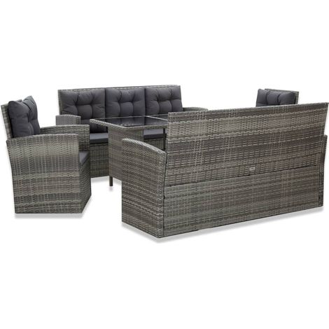 Vidaxl – Ensemble à manger d'extérieur 5 pièces – Résine tressée gris – 2 canapés 3 places et 2 simples – Table 120x70cm – Coussins épais amovibles