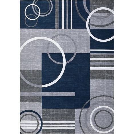 Alfombra de juegos con estampado geométrico y diseño antideslizante, color azul oscuro, 120 x 170 cm. (1/2)