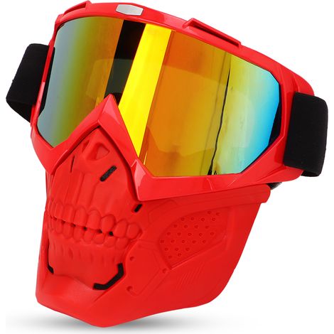 Offroad-Motorradbrille mit Windschutz in Totenkopfform, Gesichtsmaske mit rotem Rahmen und roter Linse, Fahrradhelmüberzug. (1/5)