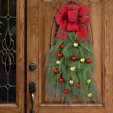 Couronne de Sapin de Noël pour Porte D'Entrée, Guirlande de Noël de 63 cm, Guirlande D'Escalier de Noël (1/5)